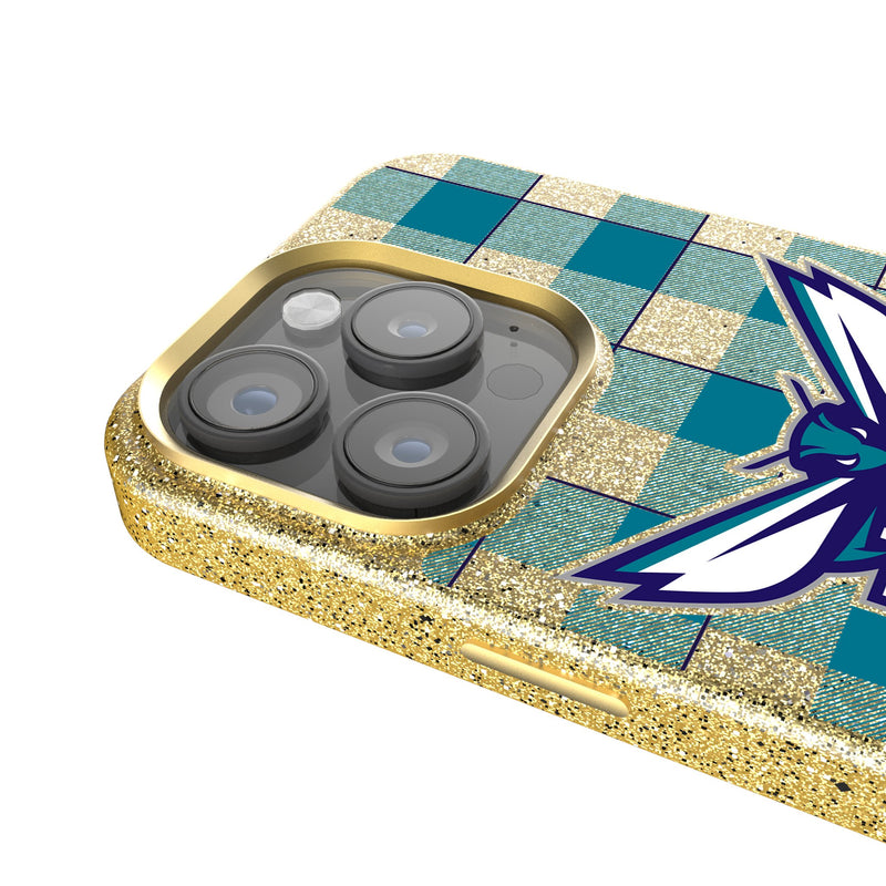 Charlotte Hornets Plaid iPhone Bling Phone Case Detail.Jpg