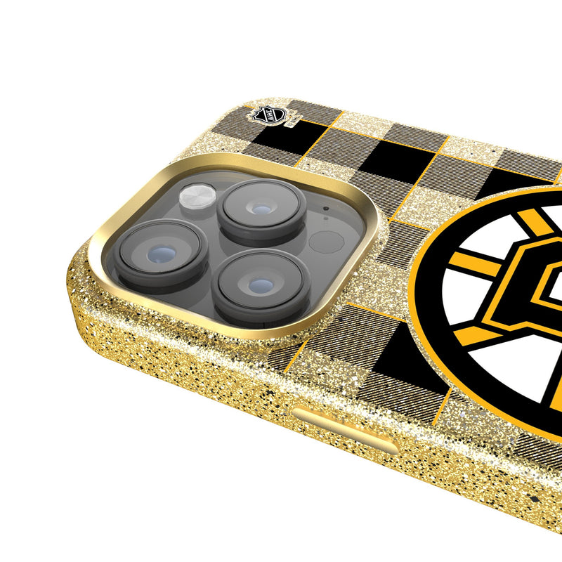 Boston Bruins Plaid iPhone Bling Phone Case Detail.Jpg