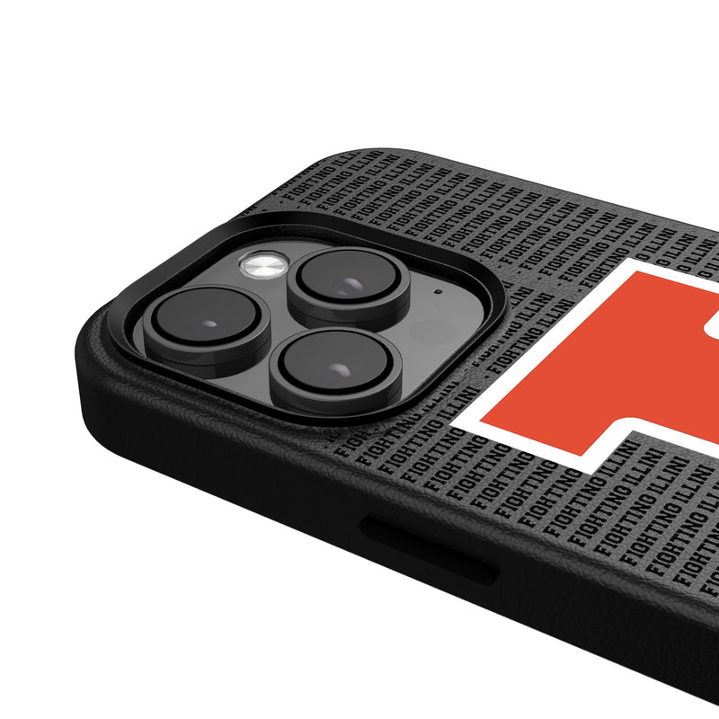 University of Illinois Fighting Illini Text Backdrop iPhone MagSafe Compatible Phone Case for Apple iPhone Detail.Jpg