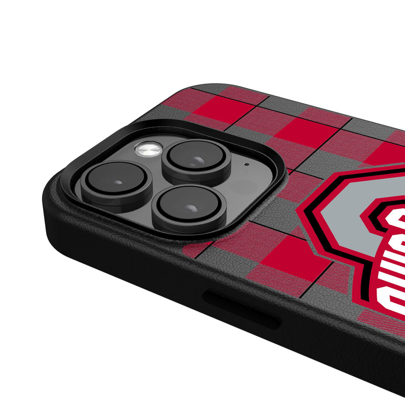 Ohio State University Buckeyes Plaid iPhone MagSafe Compatible Phone Case for Apple iPhone Detail.Jpg
