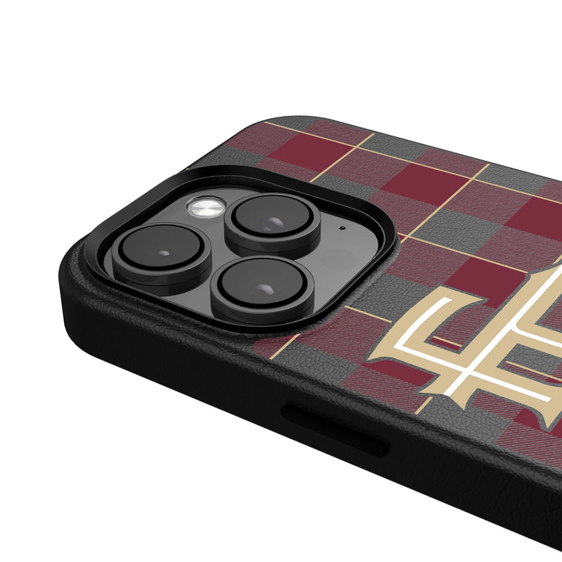 Florida State University Seminoles Athletic Wordmark Plaid iPhone MagSafe Compatible Phone Case for Apple iPhone Detail.Jpg