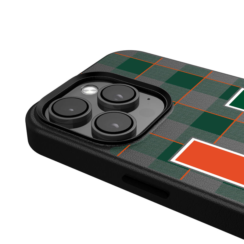 University of Miami Hurricanes Plaid iPhone MagSafe Compatible Phone Case Detail.Jpg