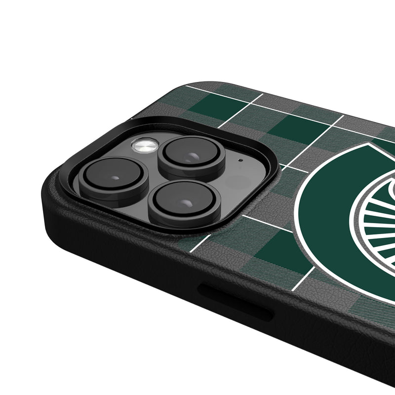 Michigan State University Spartans Plaid iPhone MagSafe Compatible Phone Case Detail.Jpg