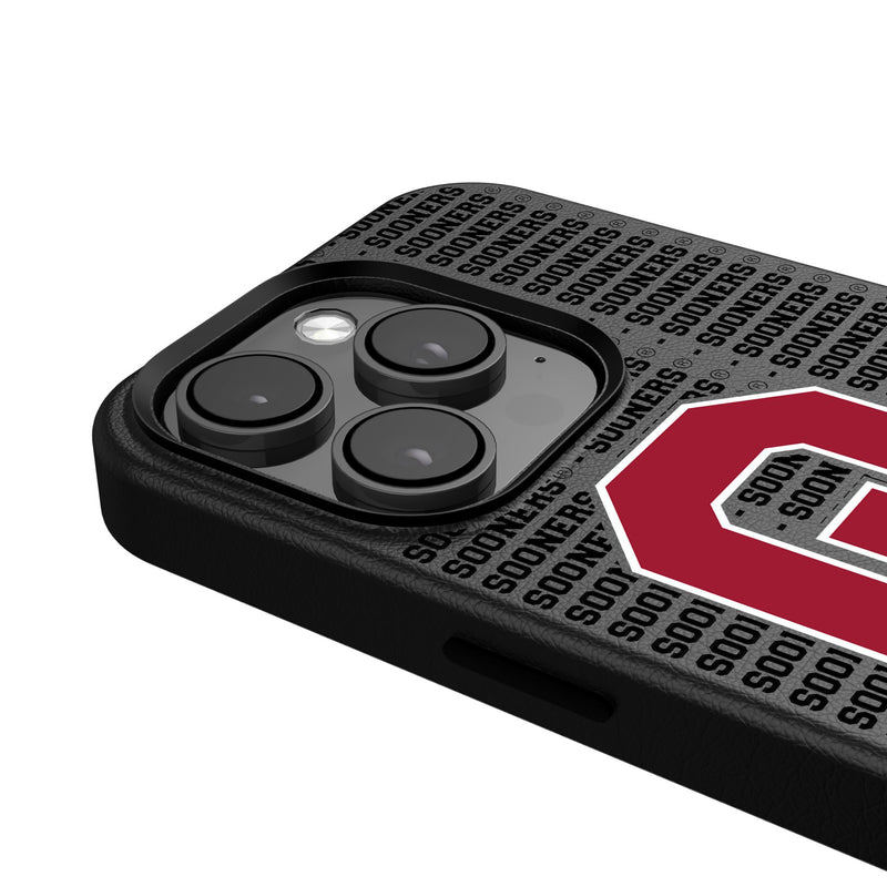 University of Oklahoma Sooners Text Backdrop iPhone MagSafe Compatible Phone Case Detail.Jpg