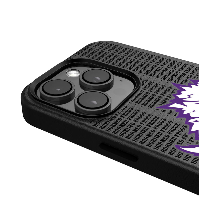 Texas Christian Horned Frogs Text Backdrop iPhone MagSafe Compatible Phone Case Detail.Jpg