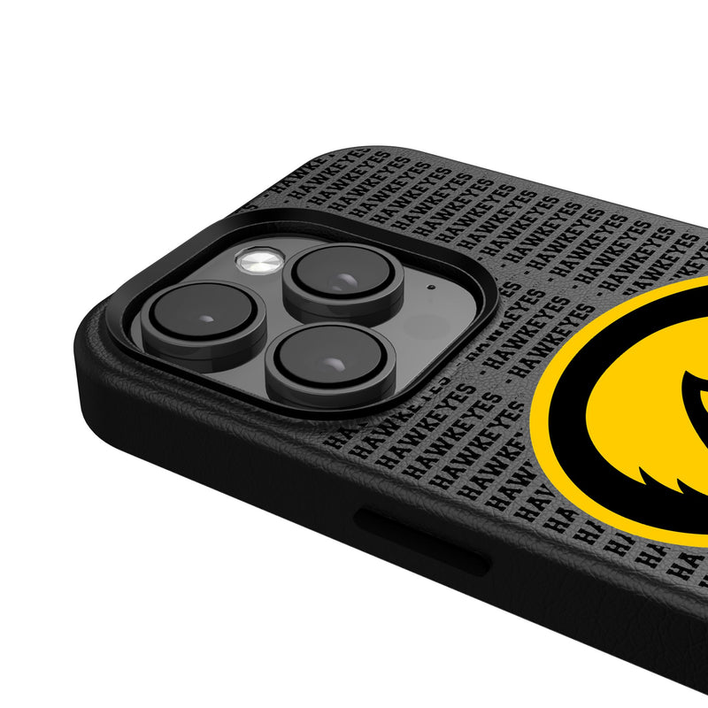 University of Iowa Hawkeyes Text Backdrop iPhone MagSafe Compatible Phone Case Detail.Jpg