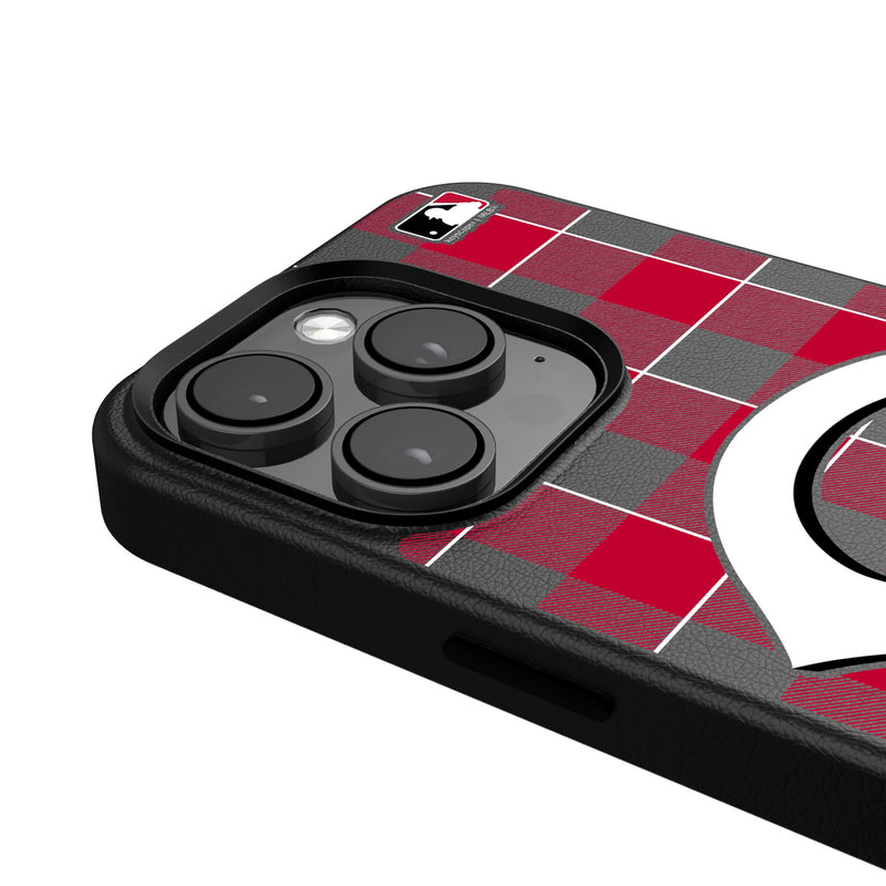 Cincinnati Reds Plaid iPhone MagSafe Compatible Phone Case for Apple iPhone Detail.Jpg