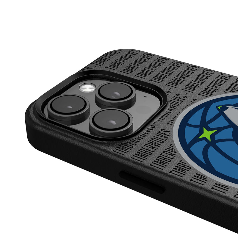 Minnesota Timberwolves Text Backdrop iPhone MagSafe Compatible Phone Case Detail.Jpg