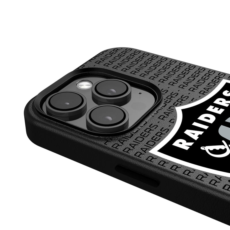 Las Vegas Raiders Text Backdrop iPhone MagSafe Compatible Phone Case Detail.Jpg