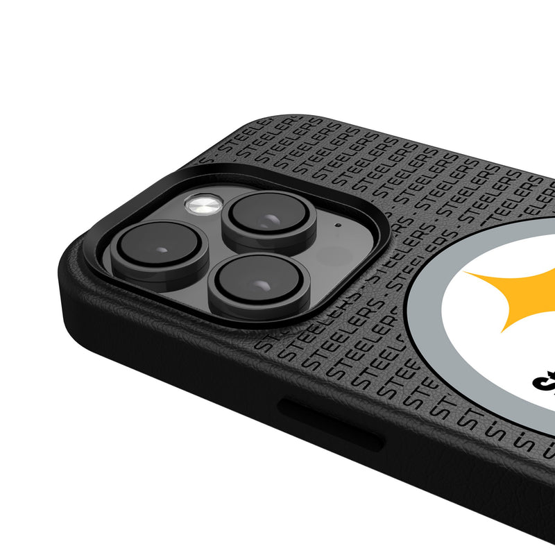 Pittsburgh Steelers Text Backdrop iPhone MagSafe Compatible Phone Case for Apple iPhone Detail.Jpg