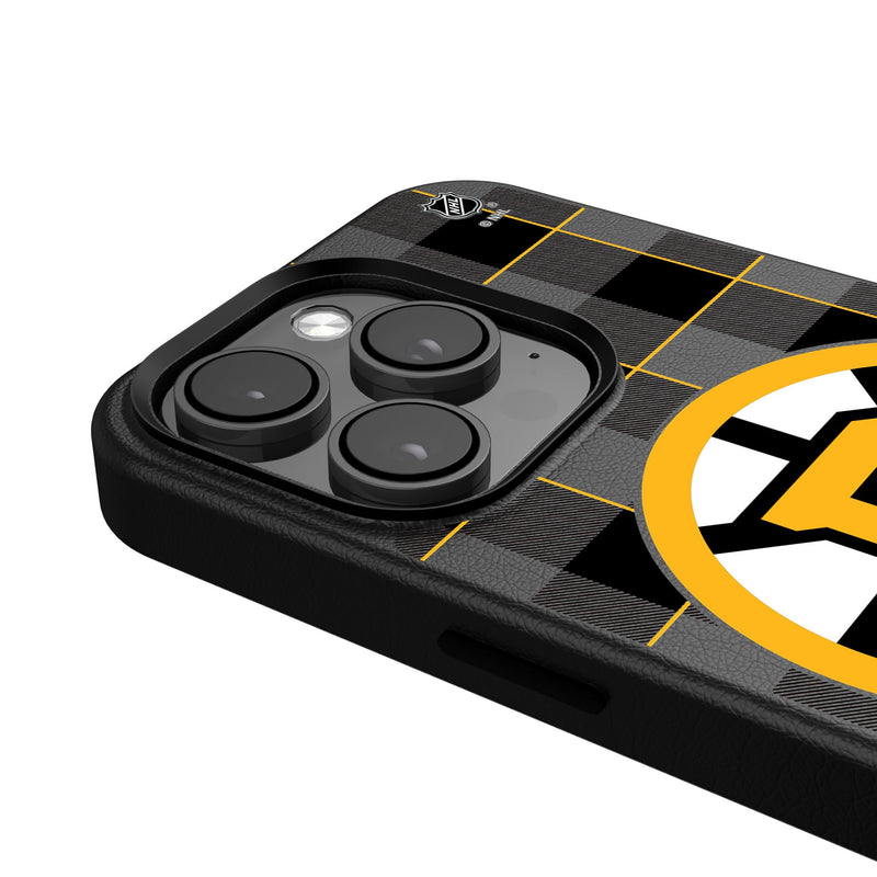 Boston Bruins Plaid iPhone MagSafe Compatible Phone Case for Apple iPhone Detail.Jpg