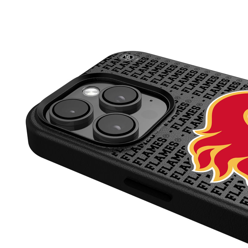 Calgary Flames Text Backdrop iPhone MagSafe Compatible Phone Case for Apple iPhone Detail.Jpg
