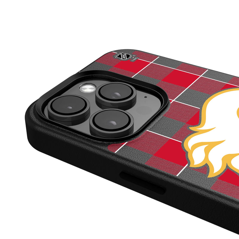 Calgary Flames Plaid iPhone MagSafe Compatible Phone Case Detail.Jpg