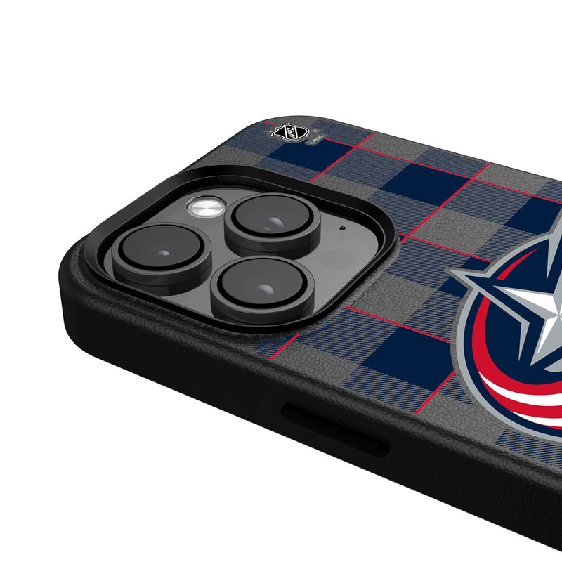 Columbus Blue Jackets Plaid iPhone MagSafe Compatible Phone Case Detail.Jpg