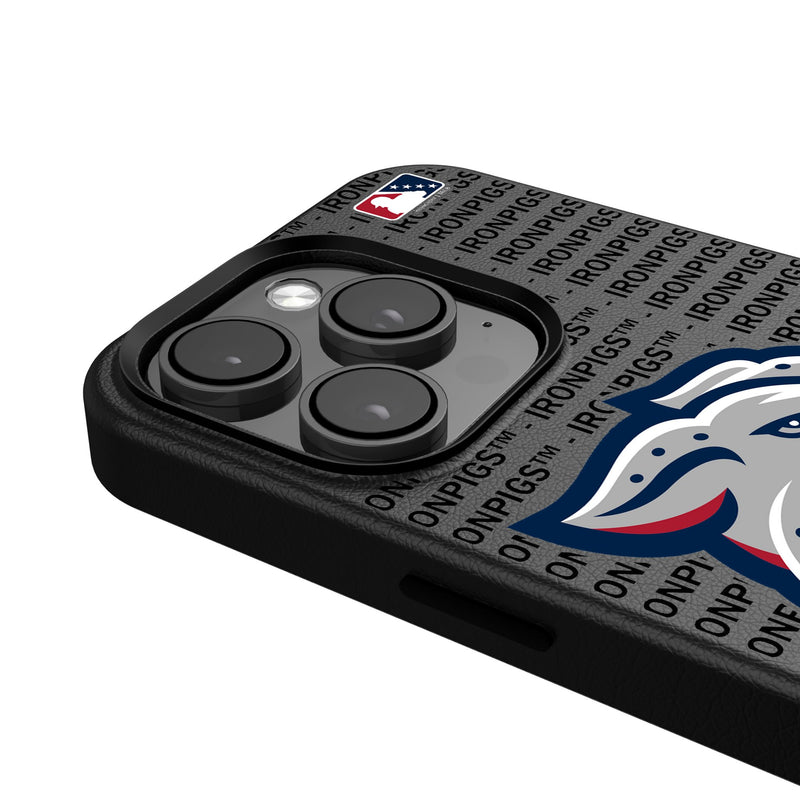 Lehigh Valley IronPigs Text Backdrop iPhone MagSafe Compatible Phone Case Detail.Jpg