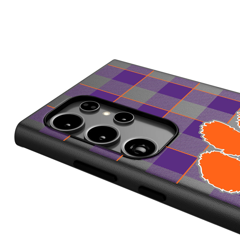 Clemson University Tigers Plaid Galaxy MagSafe Compatible Phone Case Detail.Jpg