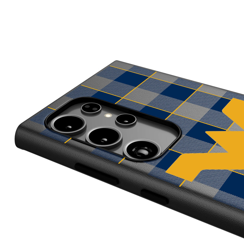 West Virginia University Mountaineers Plaid Galaxy MagSafe Compatible Phone Case Detail.Jpg