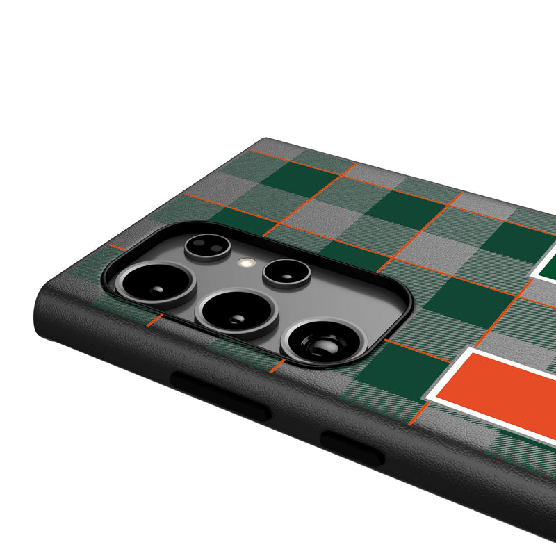 University of Miami Hurricanes Plaid Galaxy MagSafe Compatible Phone Case Detail.Jpg