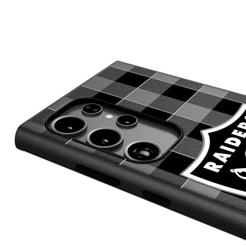 Las Vegas Raiders Plaid Galaxy MagSafe Compatible Phone Case Detail.Jpg