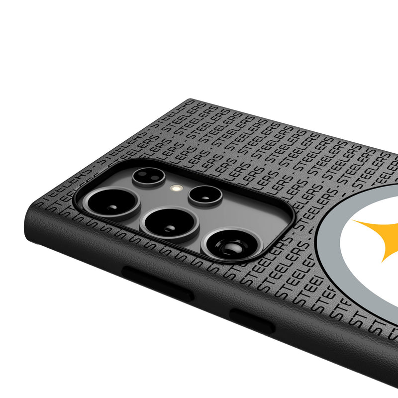 Pittsburgh Steelers Text Backdrop Galaxy MagSafe Compatible Phone Case Detail.Jpg