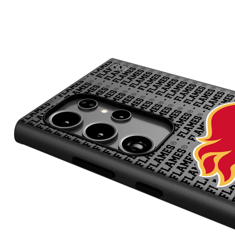 Calgary Flames Text Backdrop Galaxy MagSafe Compatible Phone Case Detail.Jpg