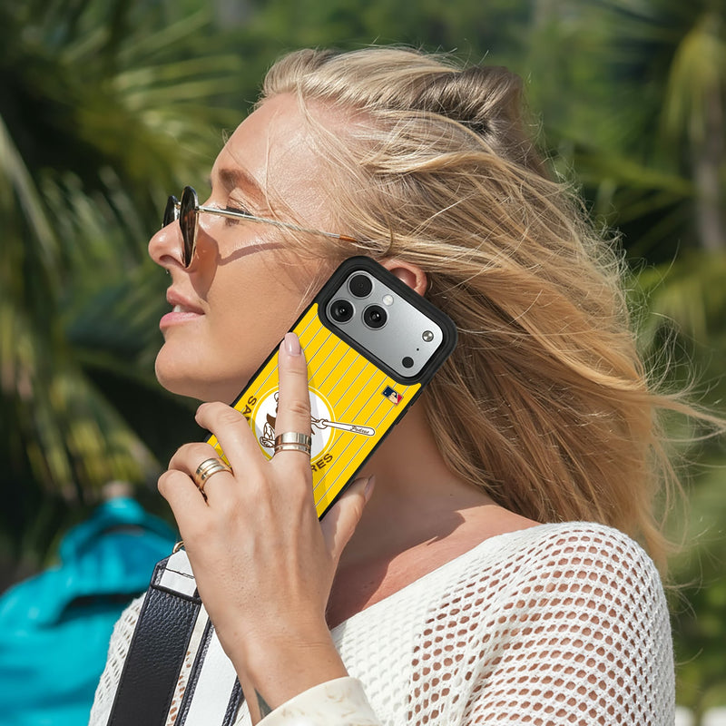 San Diego Padres 1969-1984 - Cooperstown Collection Pinstripe iPhone Bump Phone Case for Apple iPhone Lifestyle.Jpg