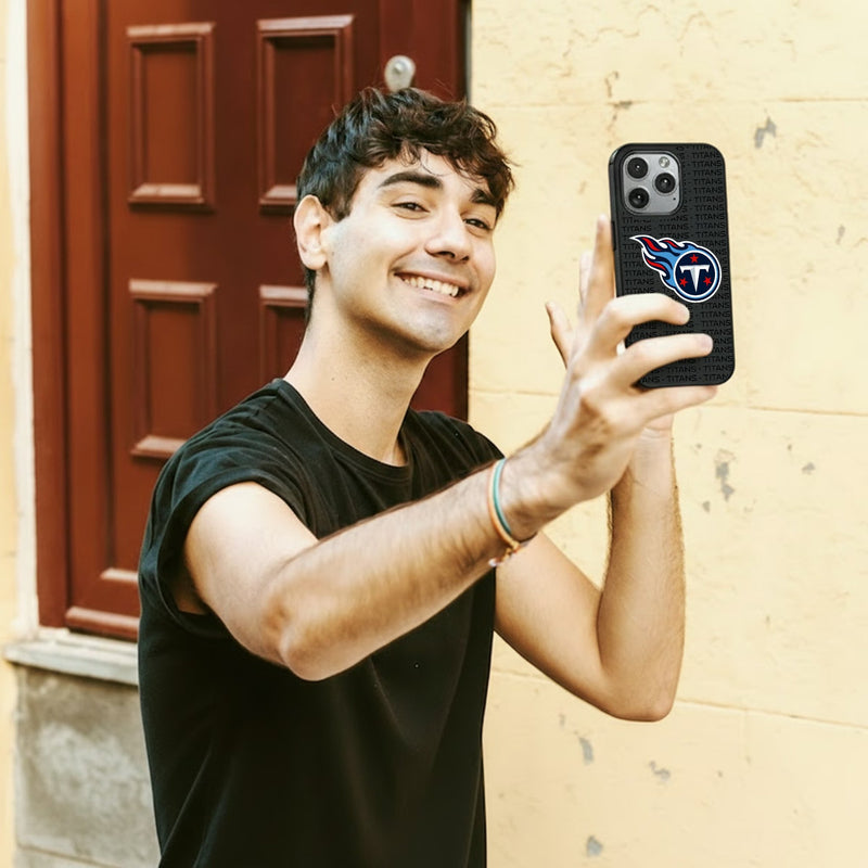 Tennessee Titans Text Backdrop iPhone MagSafe Compatible Phone Case for Apple iPhone Lifestyle.Jpg