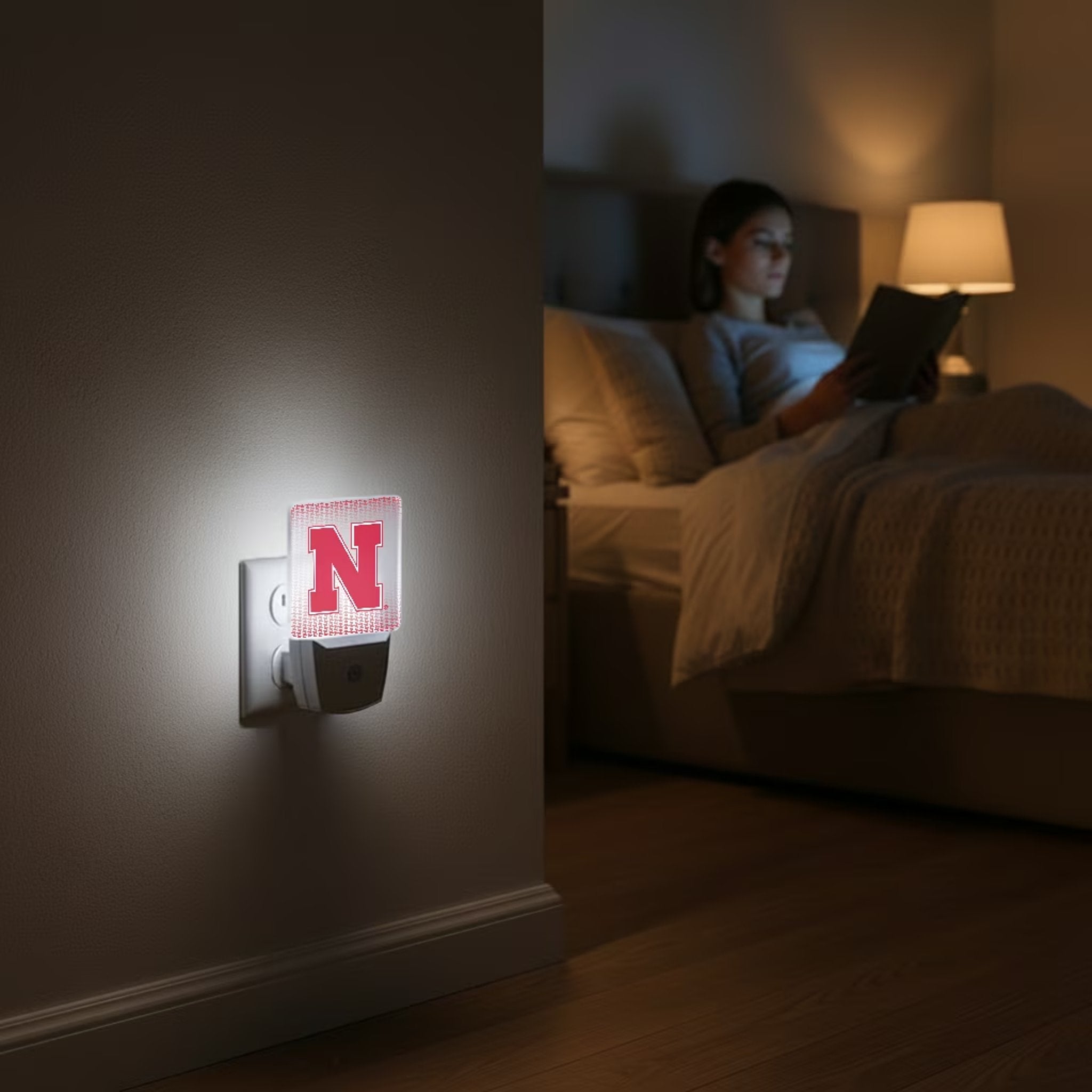 University of Nebraska Huskers Block N Linen Night Light 2-Pack Lifestyle.Jpg