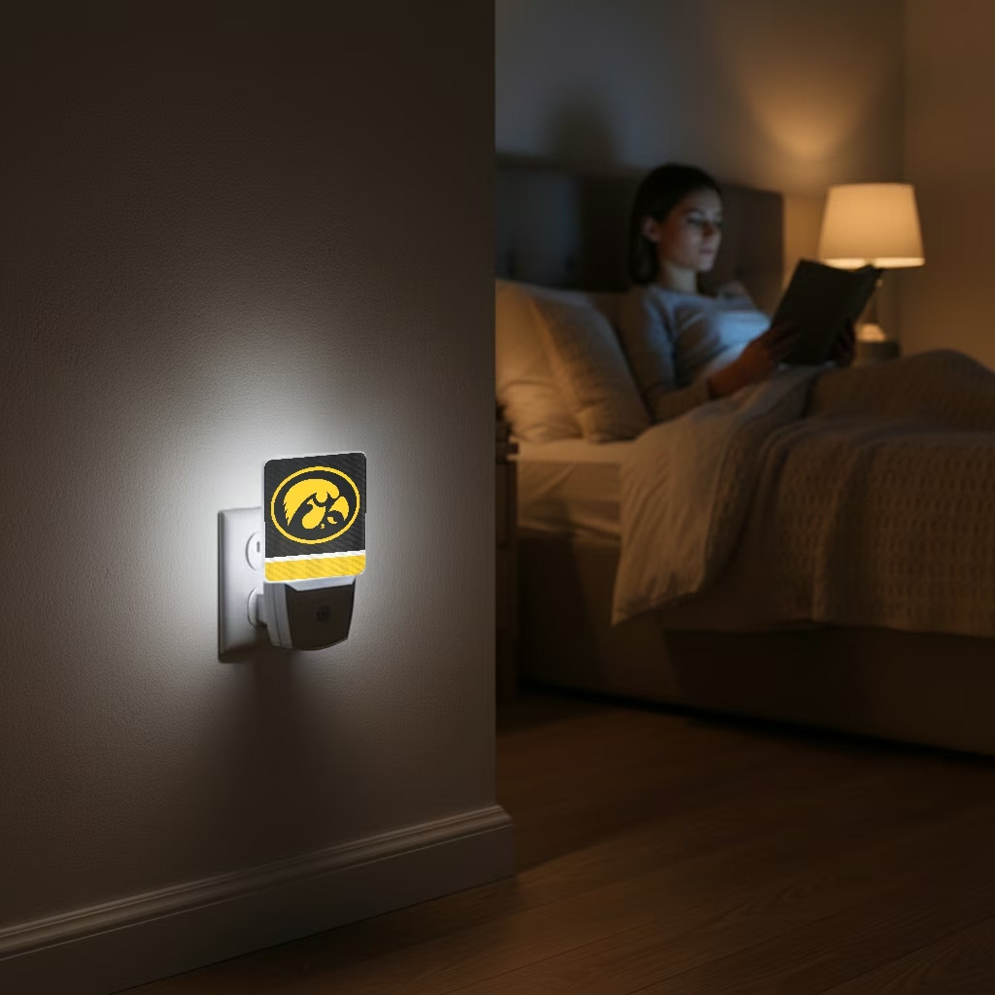 University of Iowa Hawkeyes Stripe Night Light 2-Pack Lifestyle.Jpg