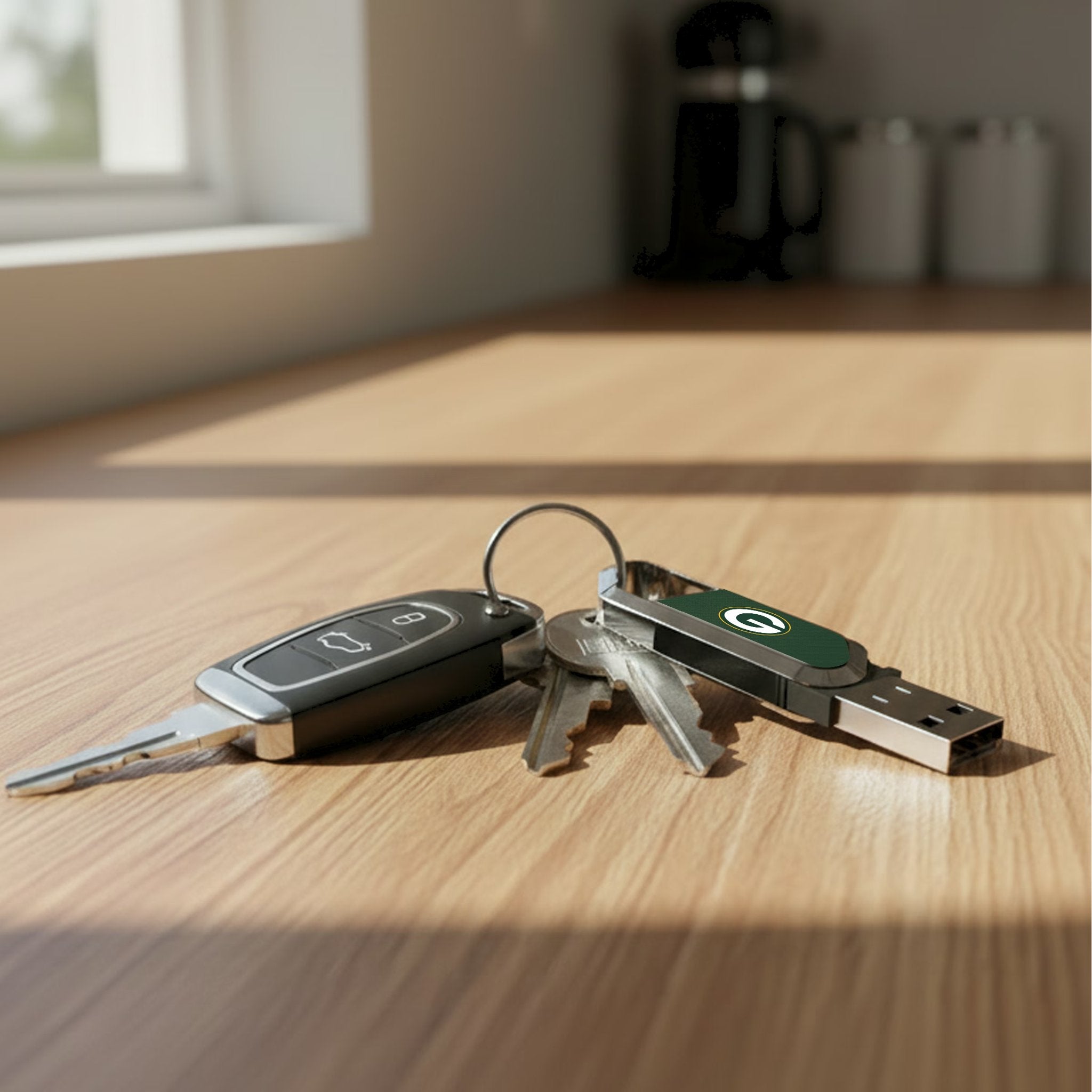 Green Bay Packers Solid USB 64GB Clip Style Flash Drive Lifestyle.Jpg