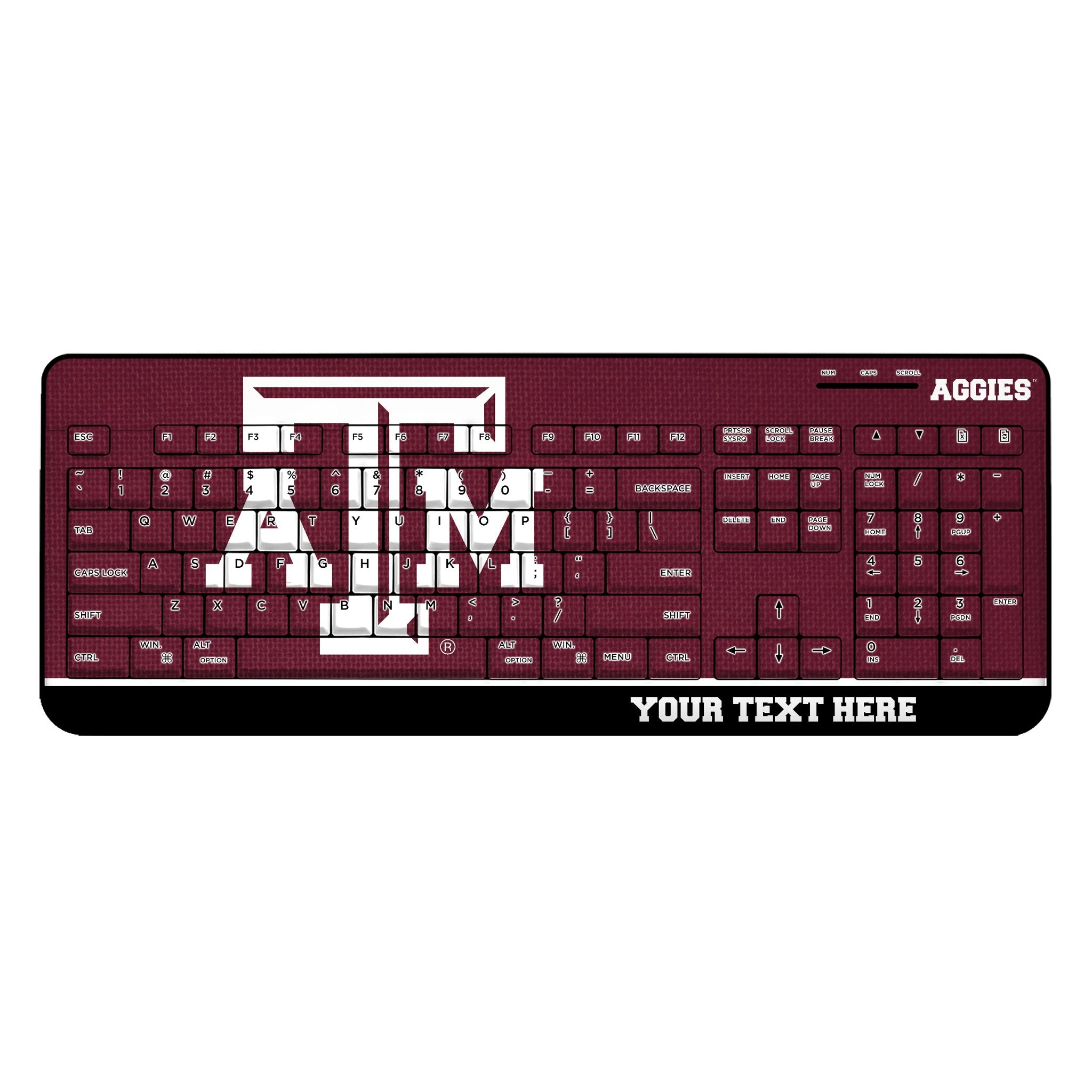 Texas A&M University Aggies Personalized Endzone Solid Wireless USB Keyboard