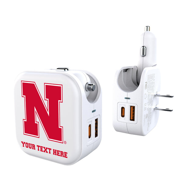 University of Nebraska Huskers Block N Personalized Insignia 2 in 1 USB Charger