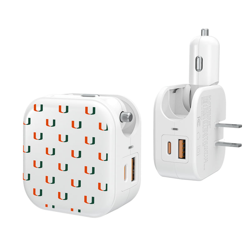 University of Miami Hurricanes Fashion Pattern 2 in 1 USB Charger
