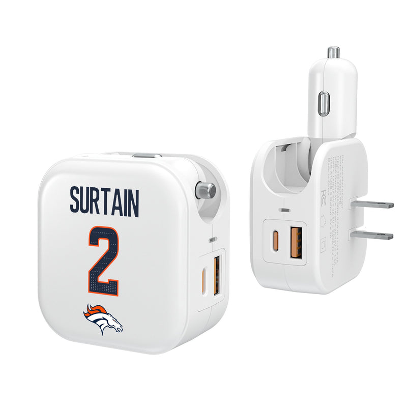 Pat Surtain II Denver Broncos 2 Ready 2 in 1 USB Charger