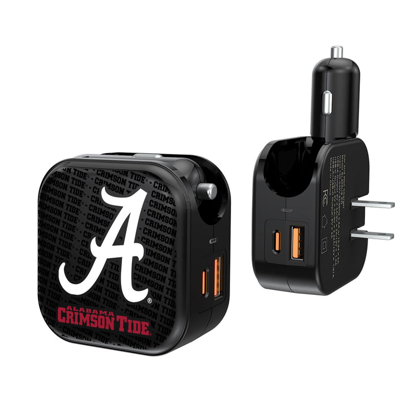 University of Alabama Crimson Tide Script A Text Backdrop 2 in 1 USB A/C Charger