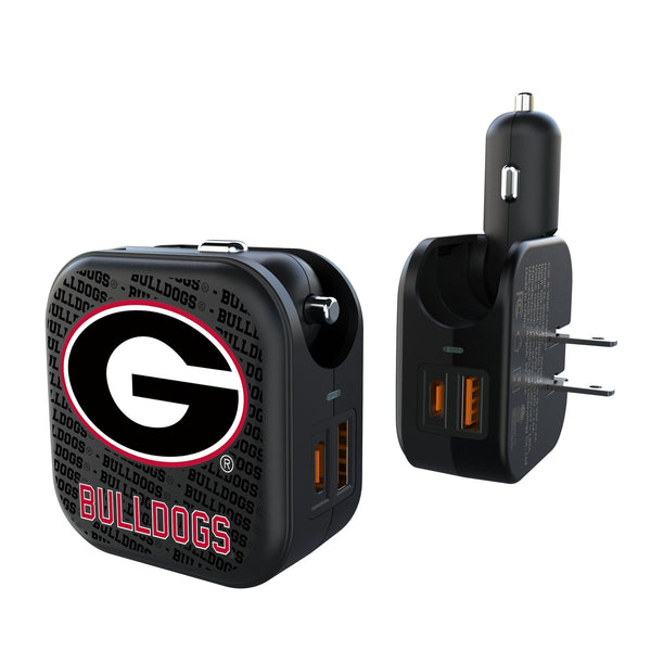 University of Georgia Bulldogs Text Backdrop 2 in 1 USB A/C Charger