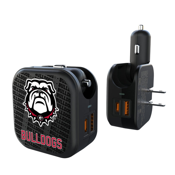University of Georgia Bulldogs Uga Text Backdrop 2 in 1 USB A/C Charger