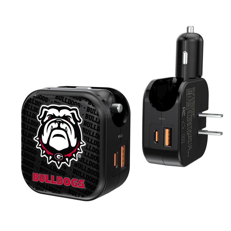 University of Georgia Bulldogs Uga Text Backdrop 2 in 1 USB A/C Charger