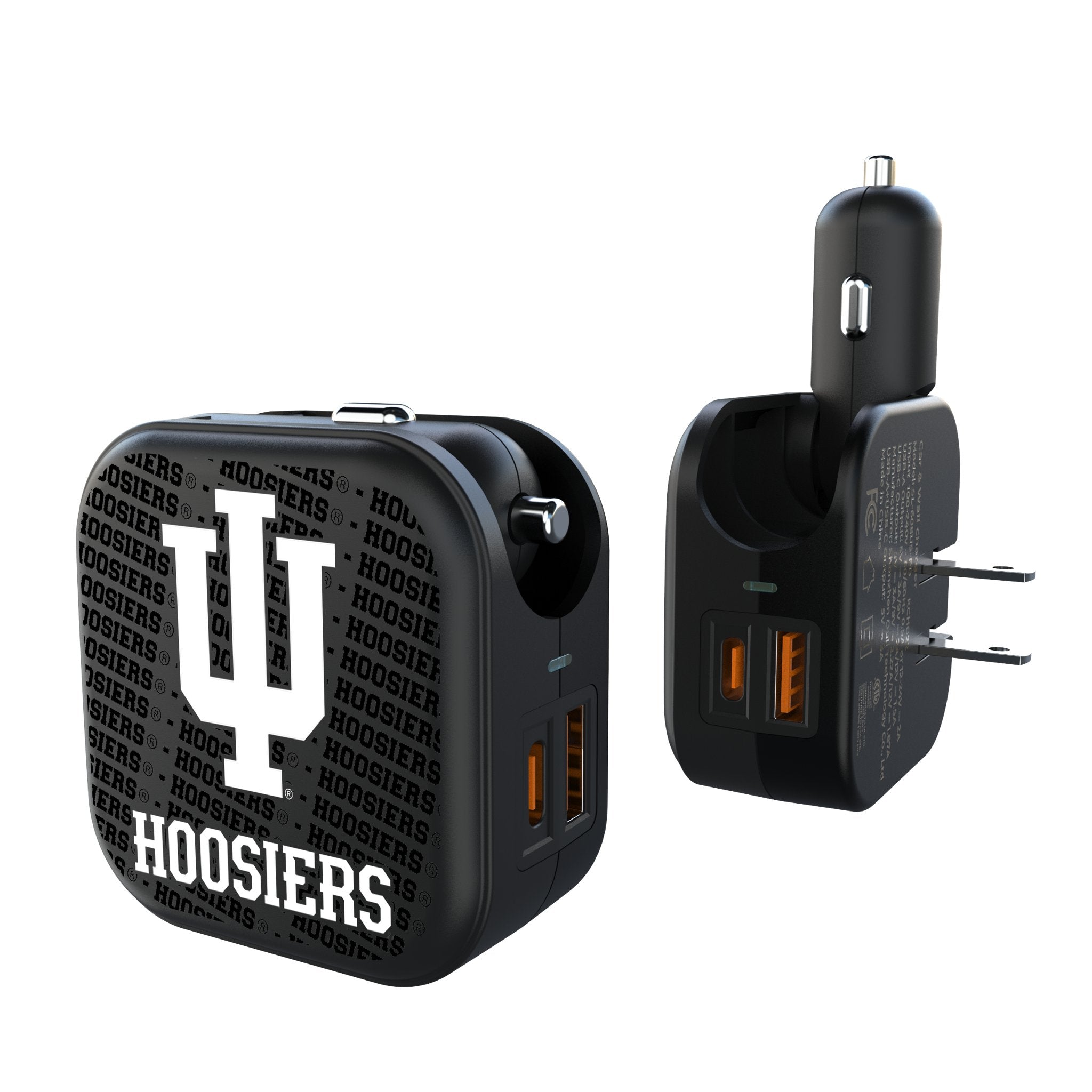 Indiana University Hoosiers Text Backdrop 2 in 1 USB A/C Charger