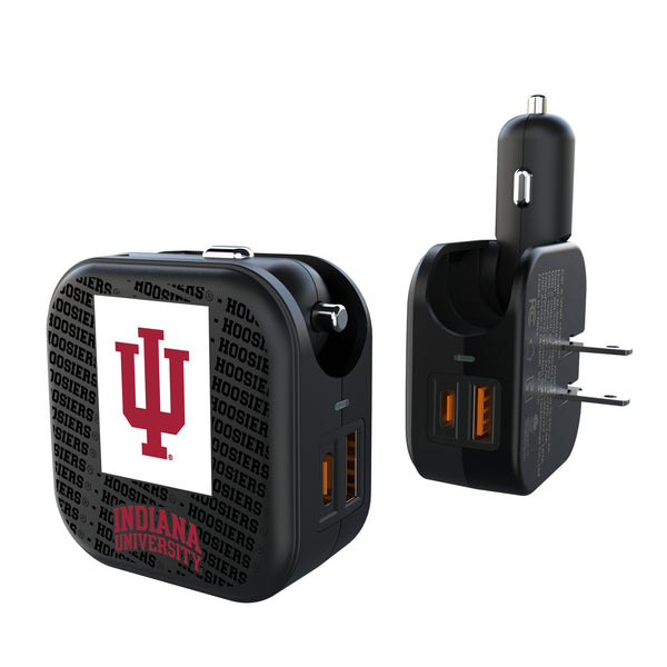 Indiana University Hoosiers Text Backdrop 2 in 1 USB A/C Charger