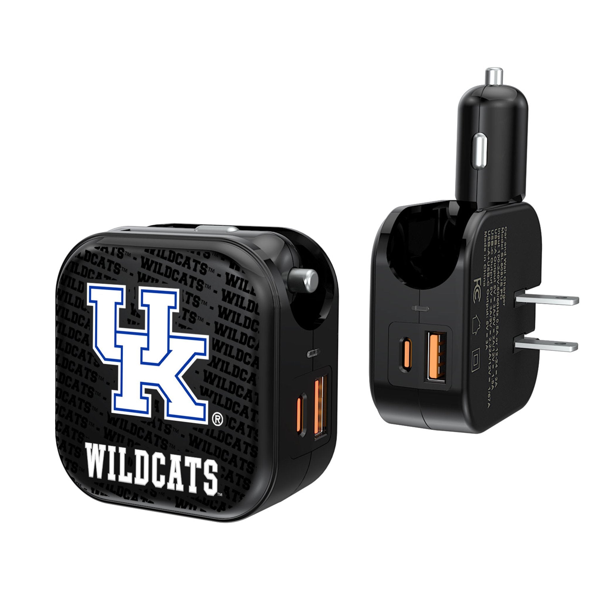 University of Kentucky Wildcats Text Backdrop 2 in 1 USB A/C Charger