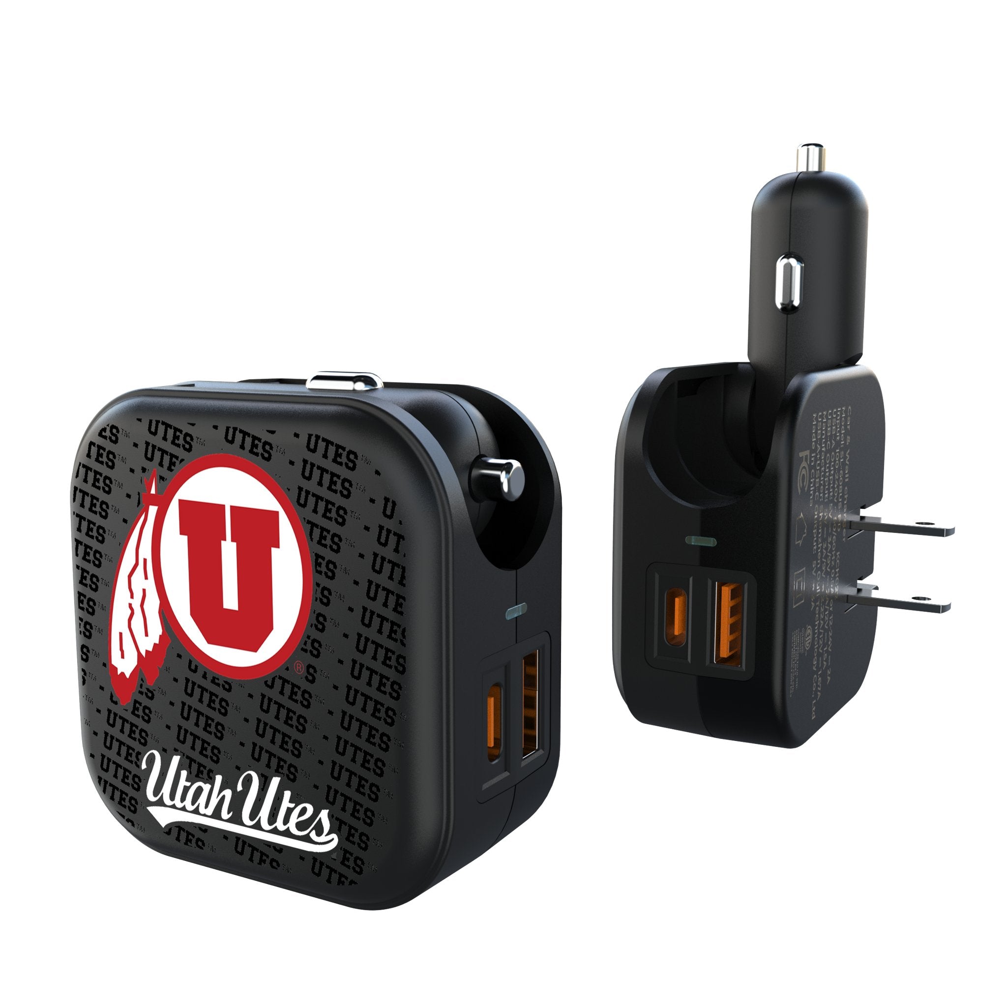 University of Utah Utes Text Backdrop 2 in 1 USB A/C Charger