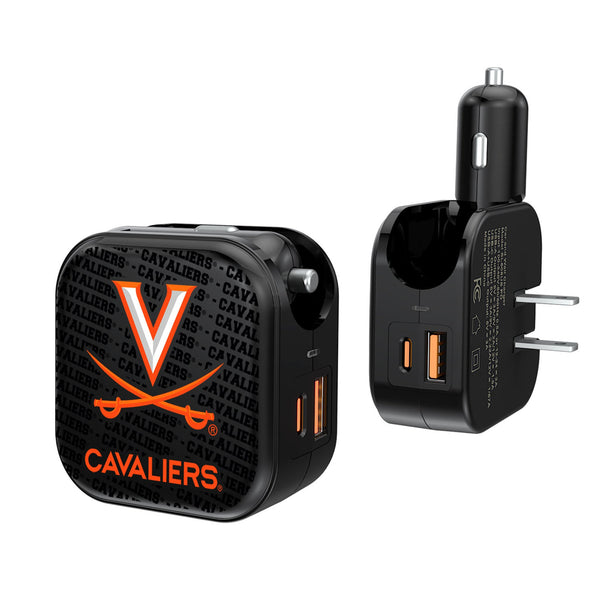 University of Virginia Cavaliers Text Backdrop 2 in 1 USB A/C Charger