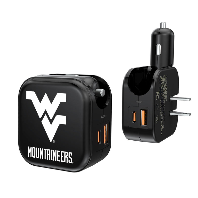 West Virginia University Mountaineers Text Backdrop 2 in 1 USB A/C Charger