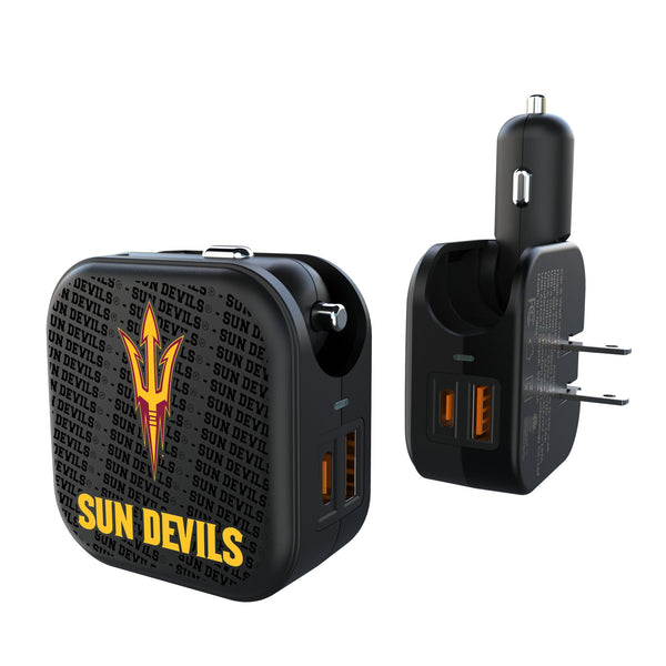 Arizona State University Sun Devils Text Backdrop 2 in 1 USB A/C Charger