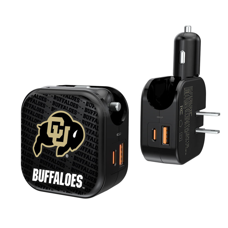 University of Colorado Buffaloes Text Backdrop 2 in 1 USB A/C Charger