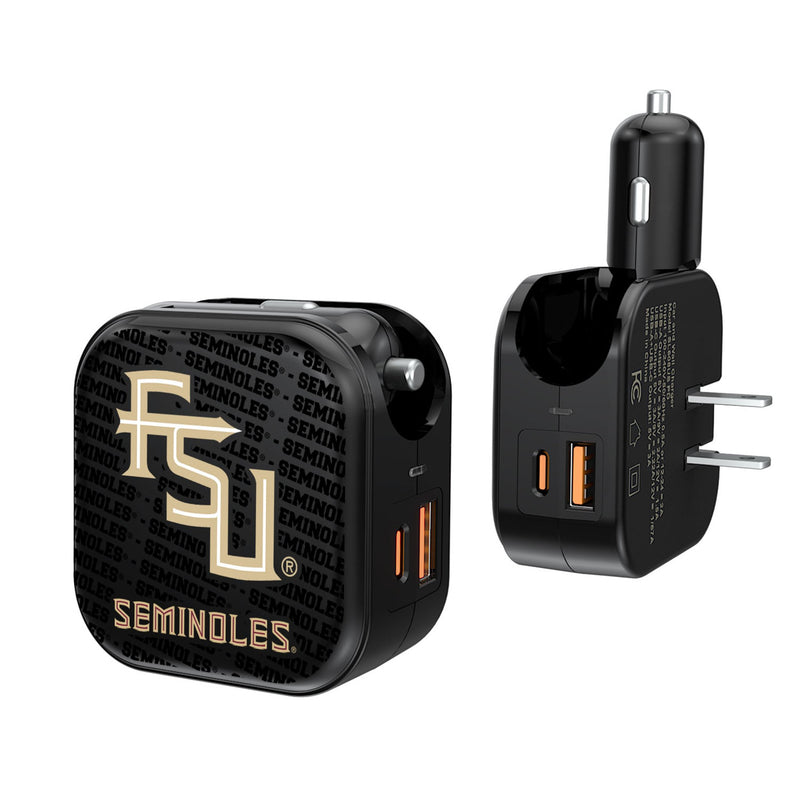 Florida State University Seminoles Athletic Wordmark Text Backdrop 2 in 1 USB A/C Charger