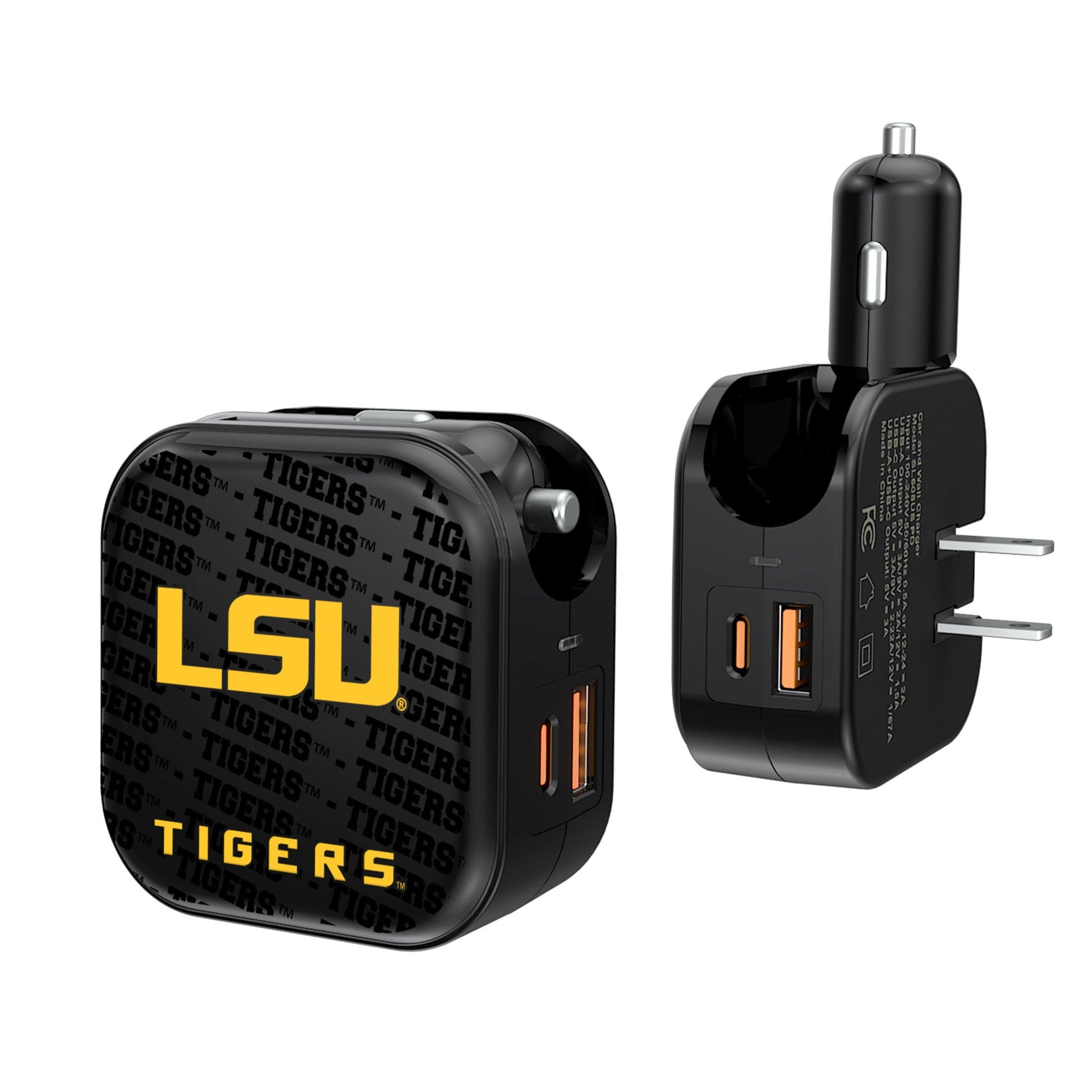 Louisiana State University Tigers Text Backdrop 2 in 1 USB A/C Charger