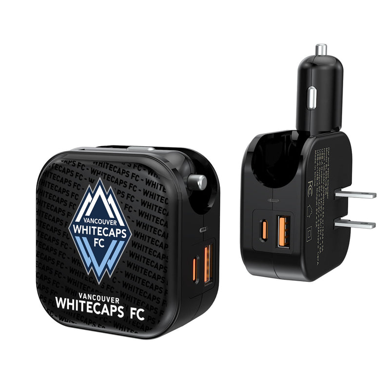 Vancouver Whitecaps   Text Backdrop 2 in 1 USB A/C Charger