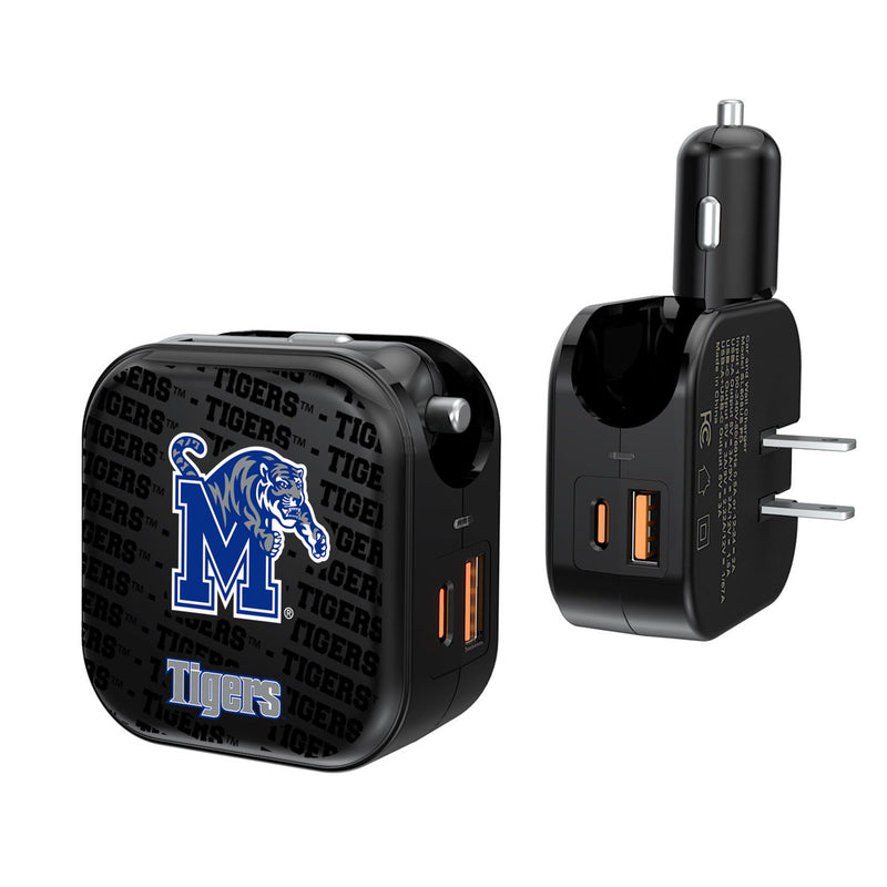 University of Memphis Tigers Text Backdrop 2 in 1 USB A/C Charger